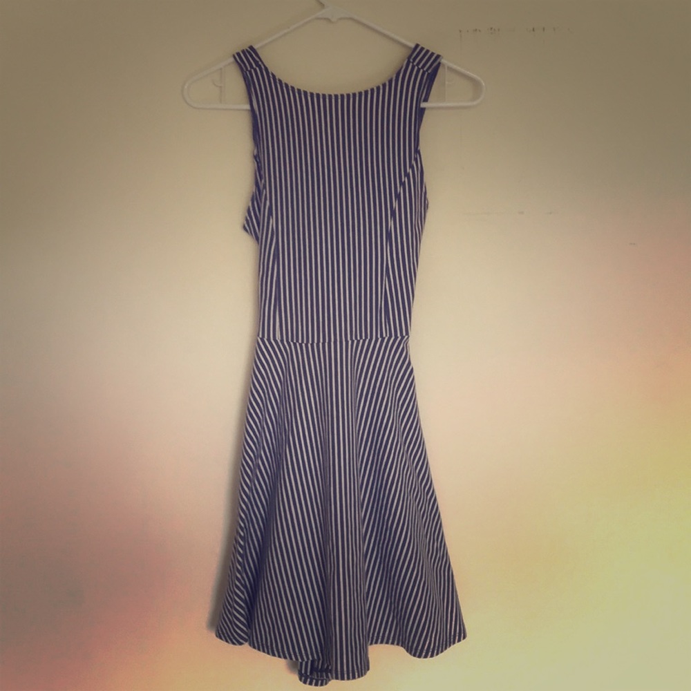 Grey and white striped backless dress
